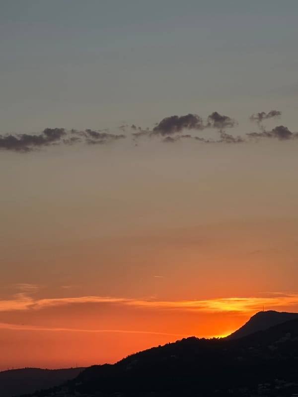 Sunset documented over Adriatic coast in Montenegro countryside