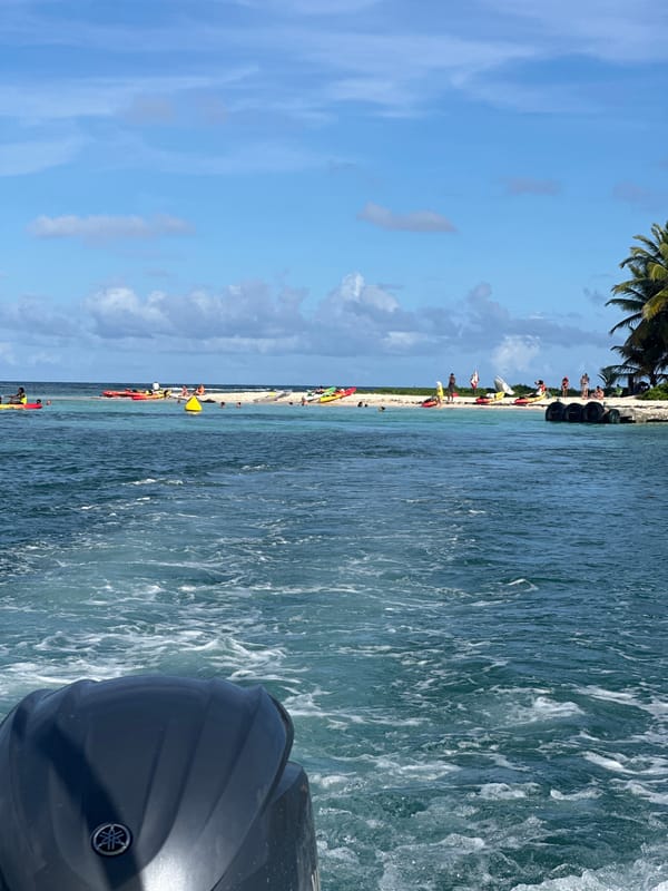 Beach scene captured from boat in Le Gosier, France