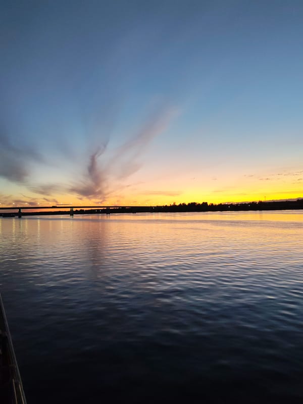 Golden sunset over the Volga, viewed from a river vessel