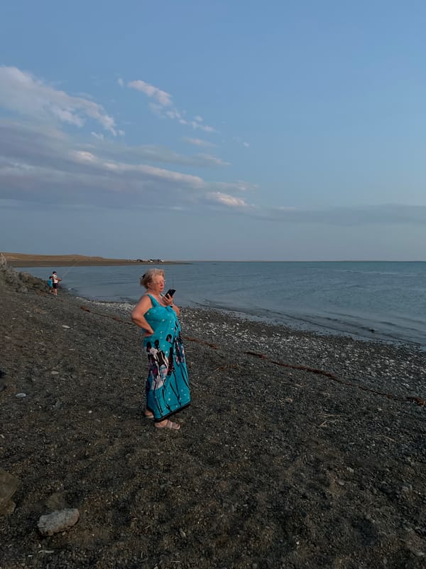 Sunset fishing on a rocky Caspian shore near Karashygan