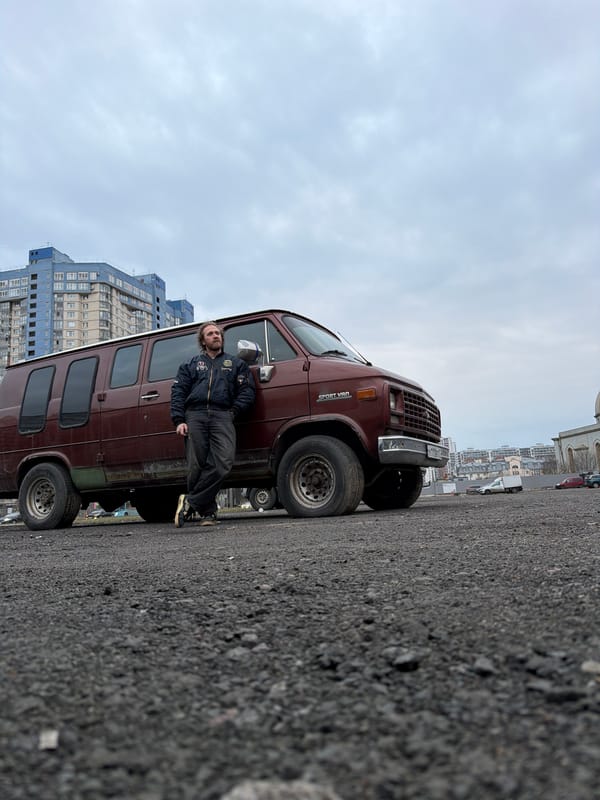 Individual documents day around Saint Petersburg with selfies, van