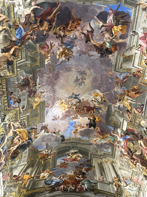 Baroque ceiling fresco captured at Sant'Ignazio church Rome