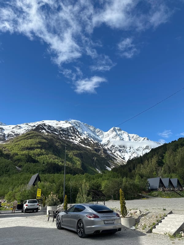 Mountain expedition in Terskol with scenic peaks and rivers