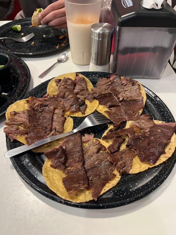 Early morning taco meal captured at Mexican restaurant