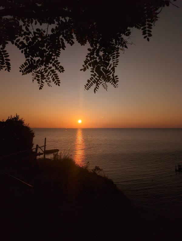 Black Sea sunset from a clifftop camp in Odesa