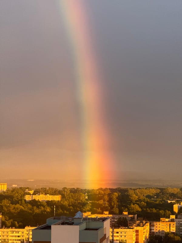Rainbow and sunset light up Perm's skyline on a dramatic evening