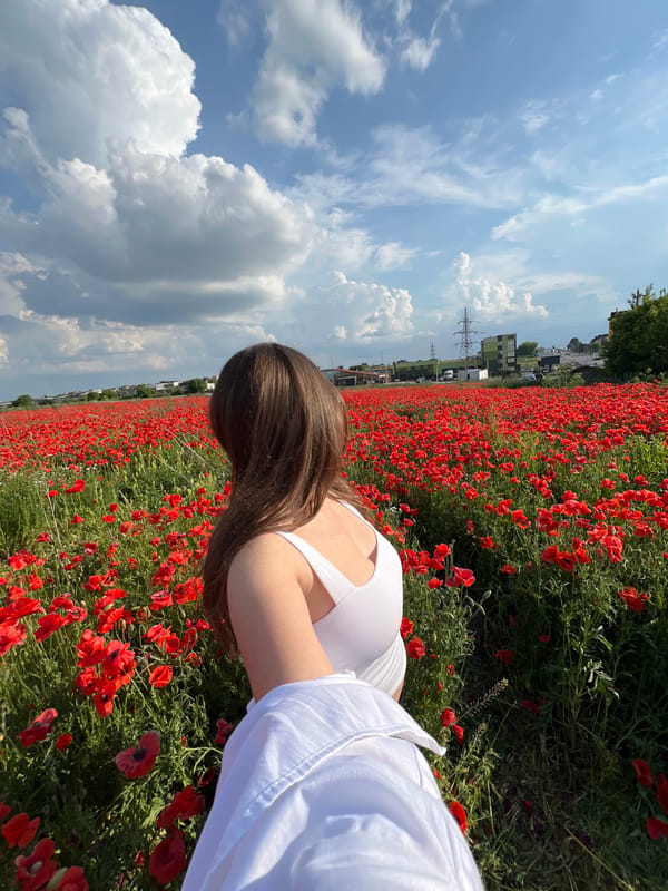 Woman photographed in blooming poppy field near Ternopil, Ukraine
