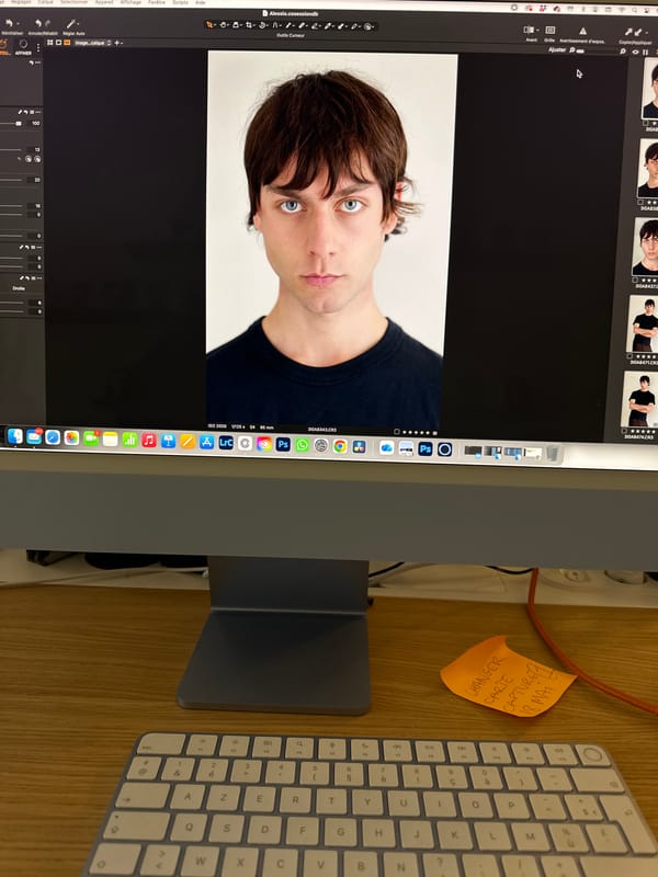 Portrait editing session documented at Paris workstation