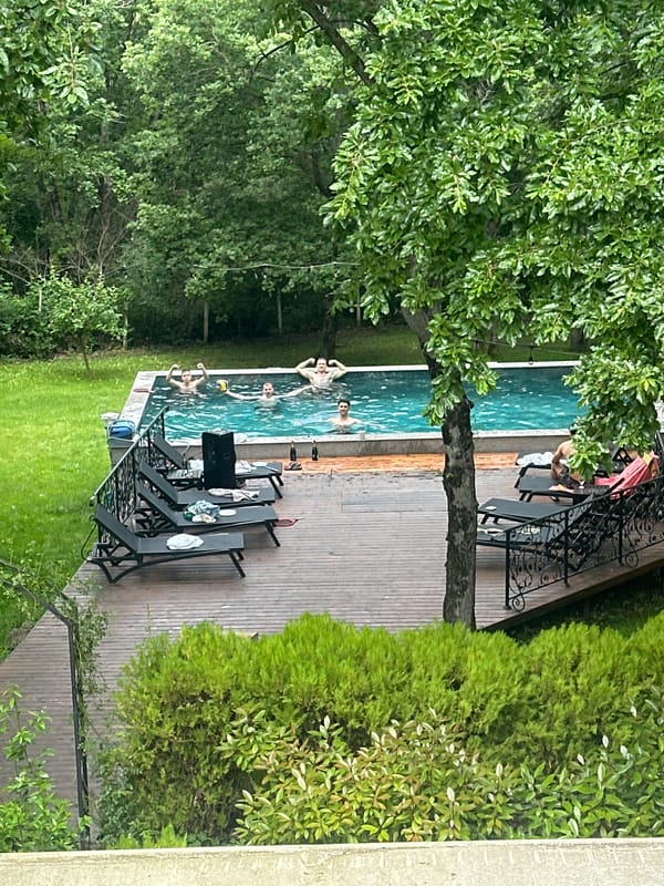 Man takes selfie at outdoor pool in Burgas