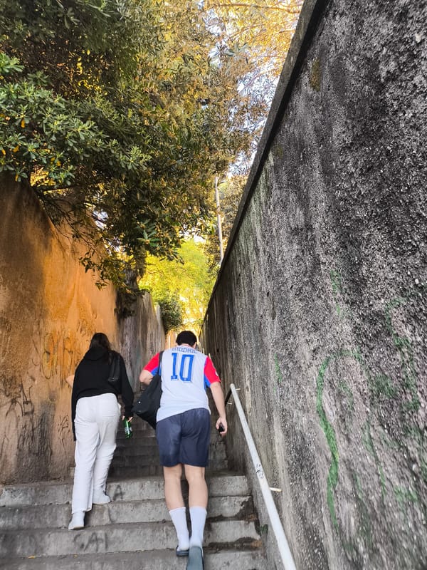 Pedestrians spotted on stairs and street in Rijeka, Croatia