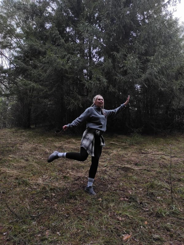 Woman spotted standing off-balance in Russian woodland