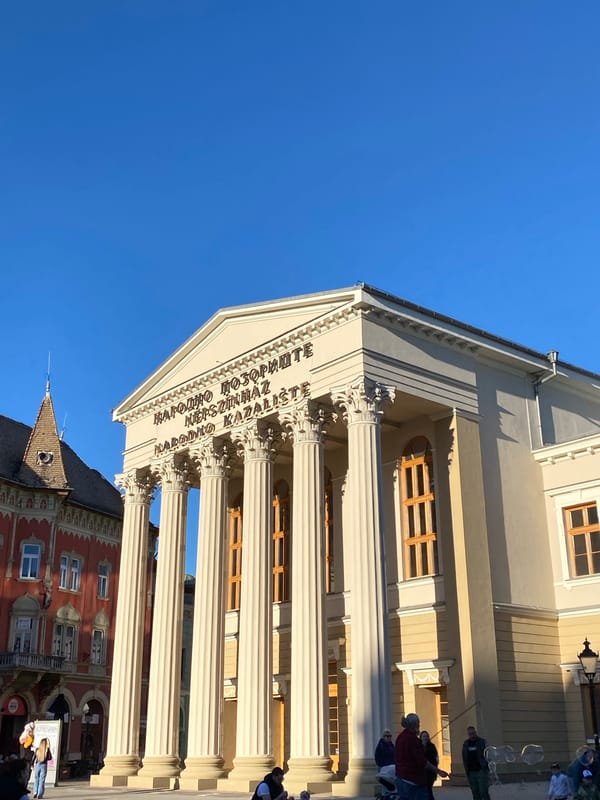 Afternoon street scenes captured around Subotica's National Theater district
