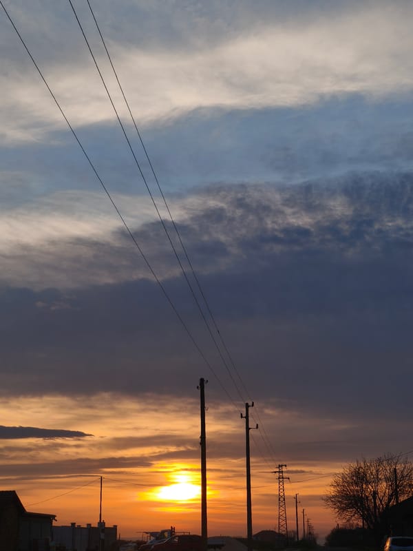 Sunset captured over semi-rural Slavyanovo, Bulgaria countryside
