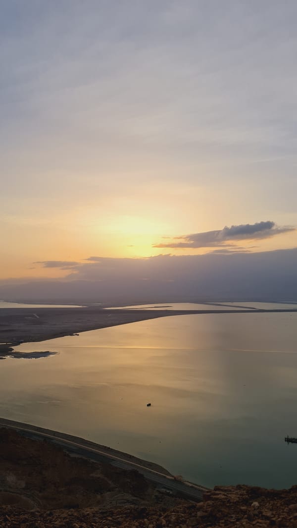 Sunset observed over Dead Sea in Tamar Regional Council