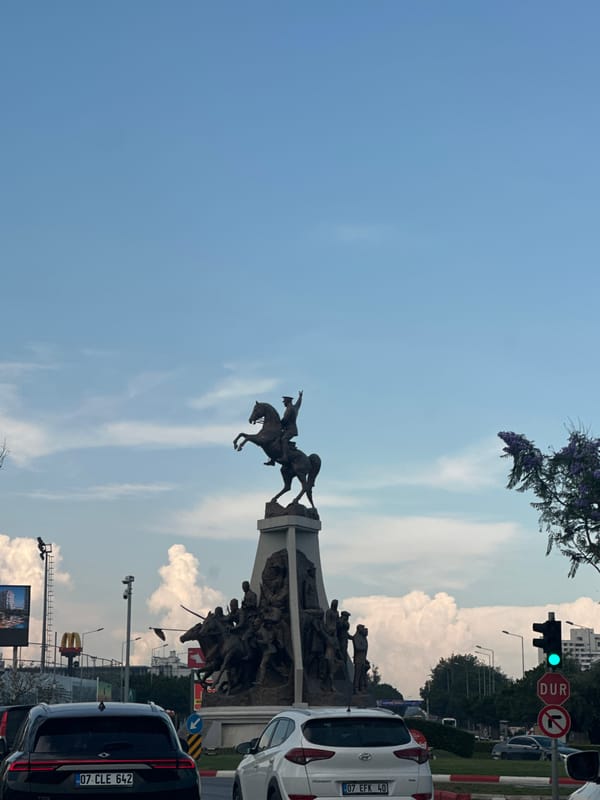 Equestrian monument observed in Konyaaltı, Turkey under cloudy skies