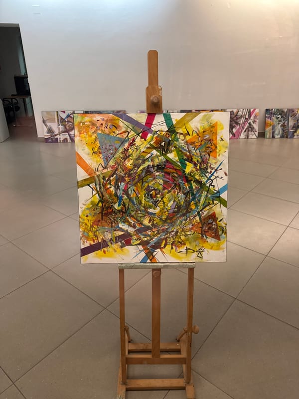 Artist's living space captures painting and guitar in Novi Sad