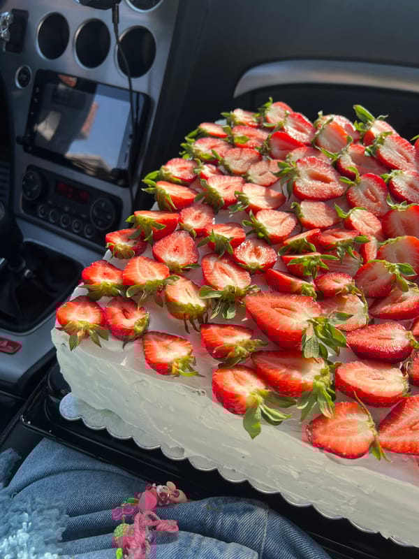 Strawberry cake spotted on car dashboard in Belgrade area