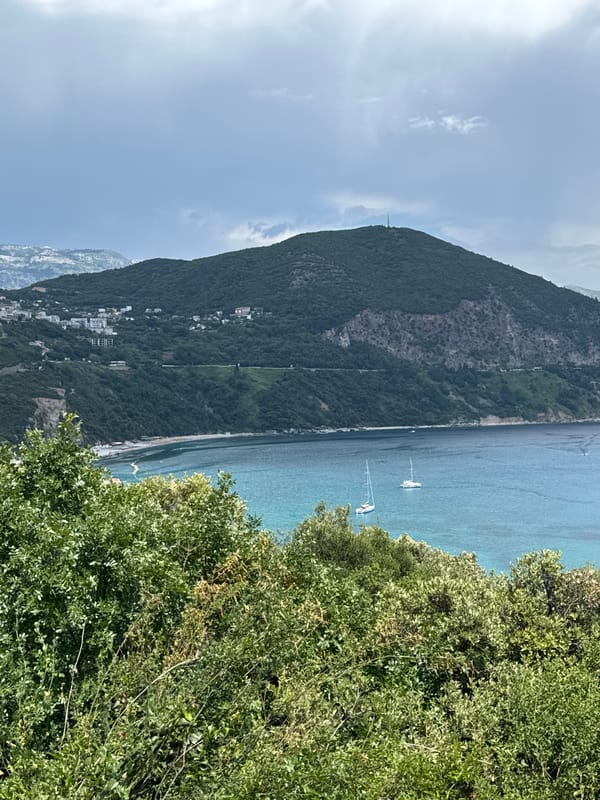 Bay views and beach umbrellas along the Montenegrin coast