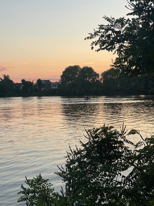 Sunset evening at a Dnipro River beach in Kyiv