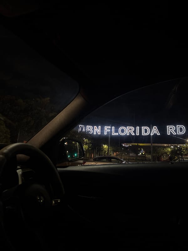 Evening drive along Durban's Florida Road captures local pizzeria