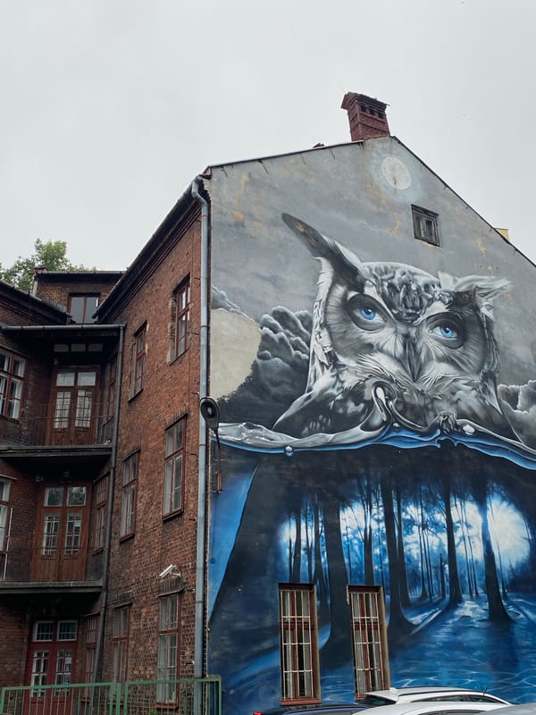 Street mural and vintage architecture in Bielsko-Biała