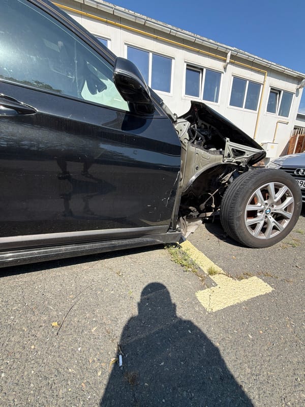 Damaged BMW undergoes collision repair in Burgas automotive shop