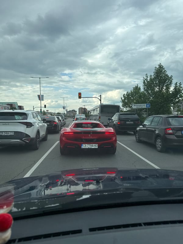 Red Ferrari caught in Sofia traffic jam