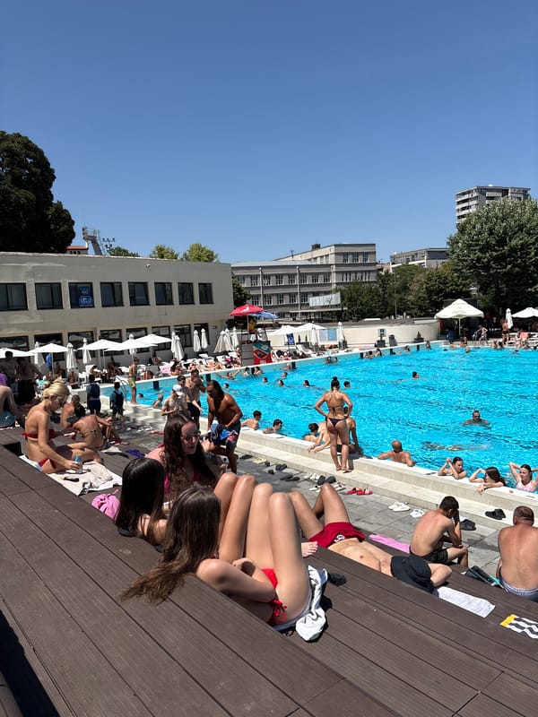 Packed public pool day in Belgrade, summer in full swing