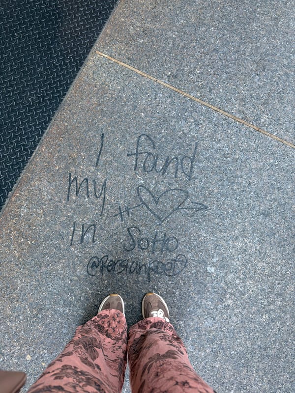 Love graffiti spotted on NYC pavement references Soho Persian food