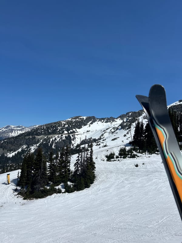 Evening ski lift ride captured at Whistler resort