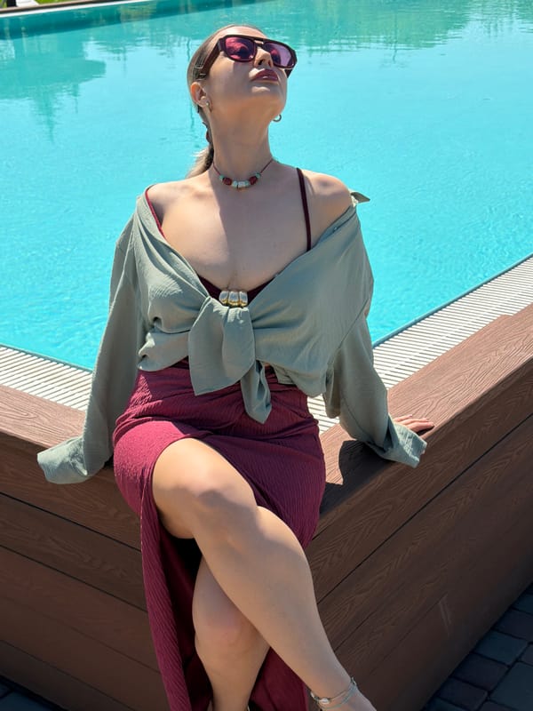 Woman photographed relaxing poolside in Krasnoyarsk during morning hours
