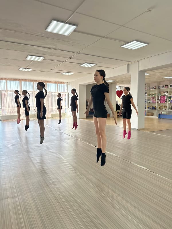 Young women practice dance or gymnastics in Votkinsk studio