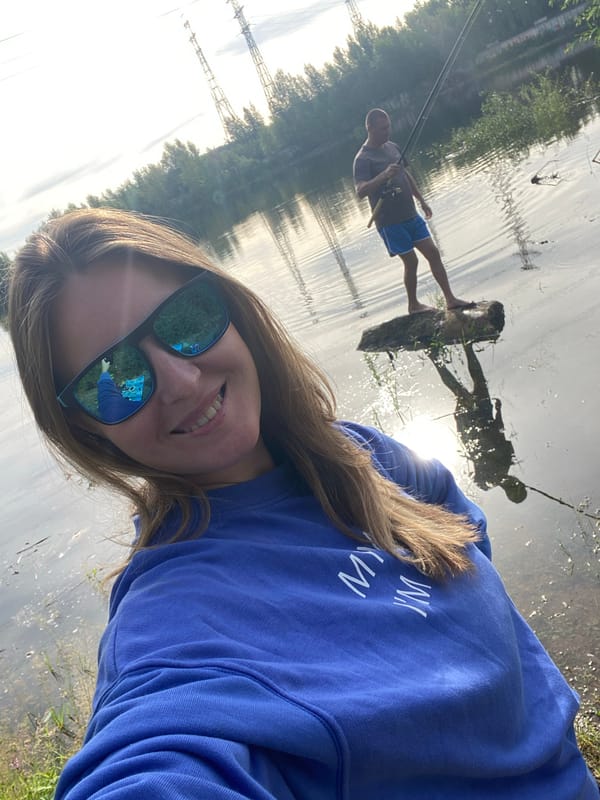 Fishing and a selfie by the water near Chaikovsky