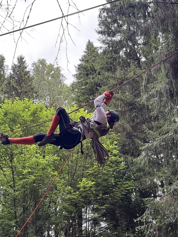 Ropes course session in the woods of Sergino, Russia