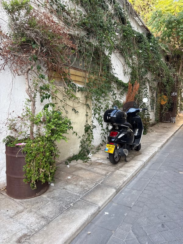 Cobblestone streets and old stone buildings in central Tel Aviv