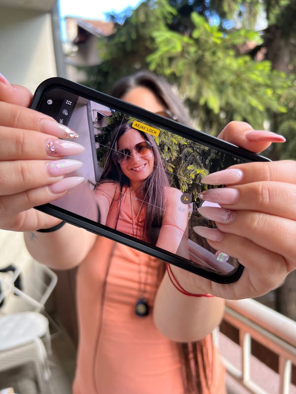 Woman documents afternoon selfies and garden views in Sofia