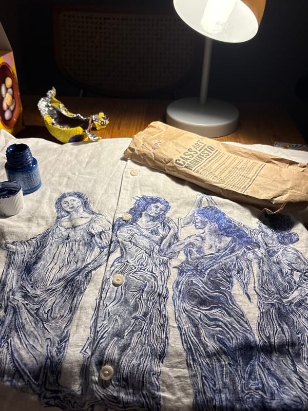 Desktop scene with lamp, chocolate wrapper captured in Manchester