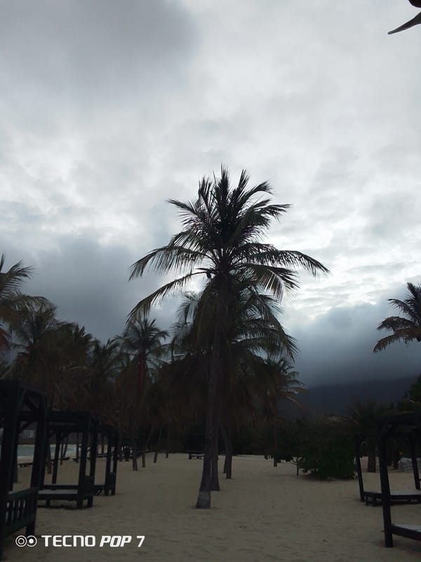Overcast beach day documented in Pedro González, Venezuela
