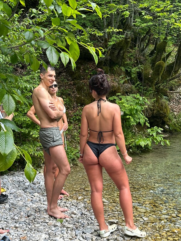 Swimming and diving at turquoise river in Vusanje Montenegro