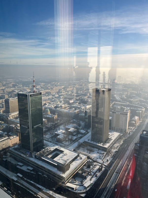 Winter scenes documented across Warsaw's business district and metro