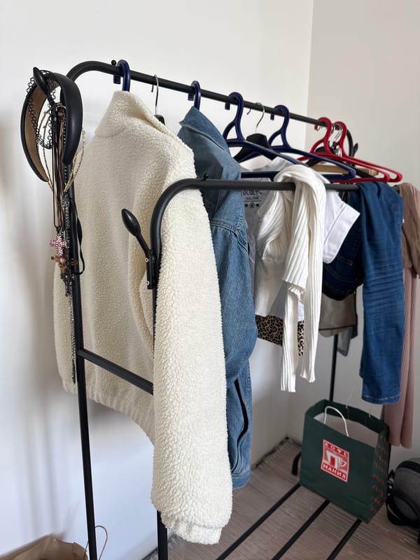 Moscow resident documents clothing rack against wall