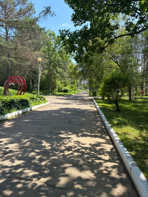 Kids playing at a sunny park playground in Gornye Kljuchi