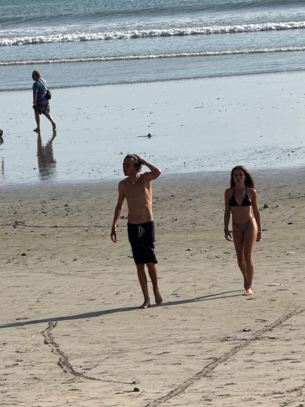 Busy morning scene at Kuta Beach, Bali