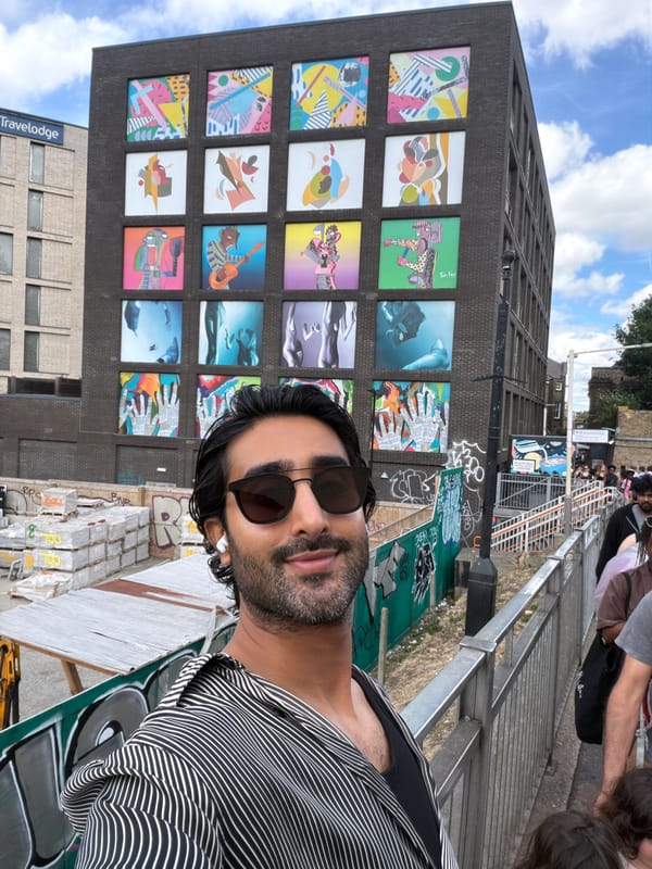 Colorful mural-covered building anchors a busy East London block