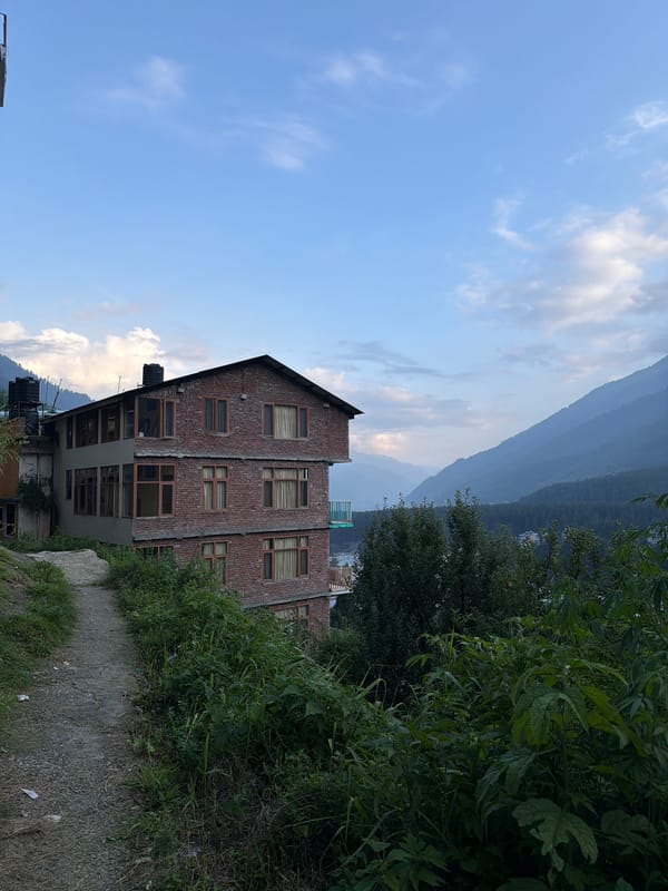 Vashisht valley life: mountain light, dense forest, rural carrying work