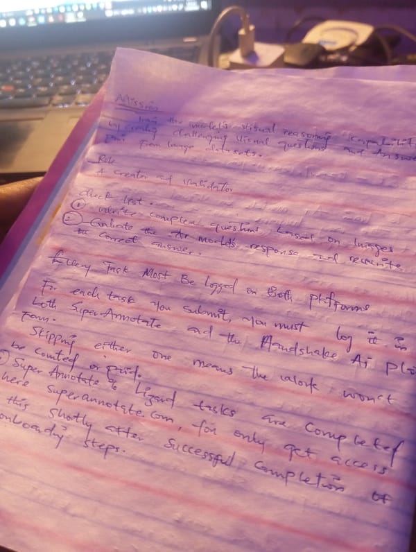 Handwritten notes in purple ink on a pink notebook