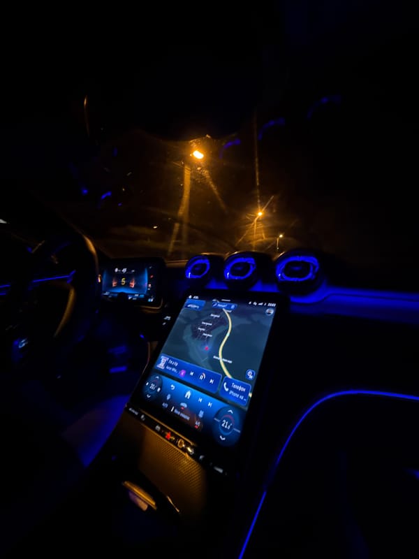 Night drive documented in Bulgarian village with ambient lighting