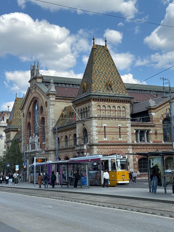 Tourist documents Great Market Hall architecture in Budapest