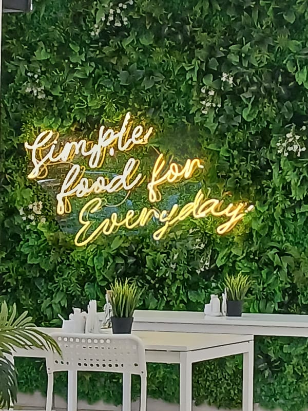 Urban dining spot and street scenes captured during morning hours