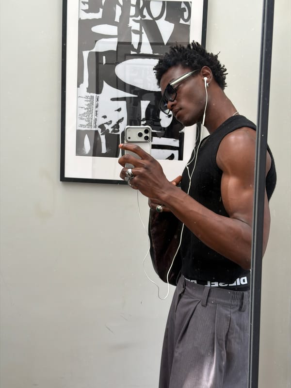 Mirror selfie series showing a styled fit in London